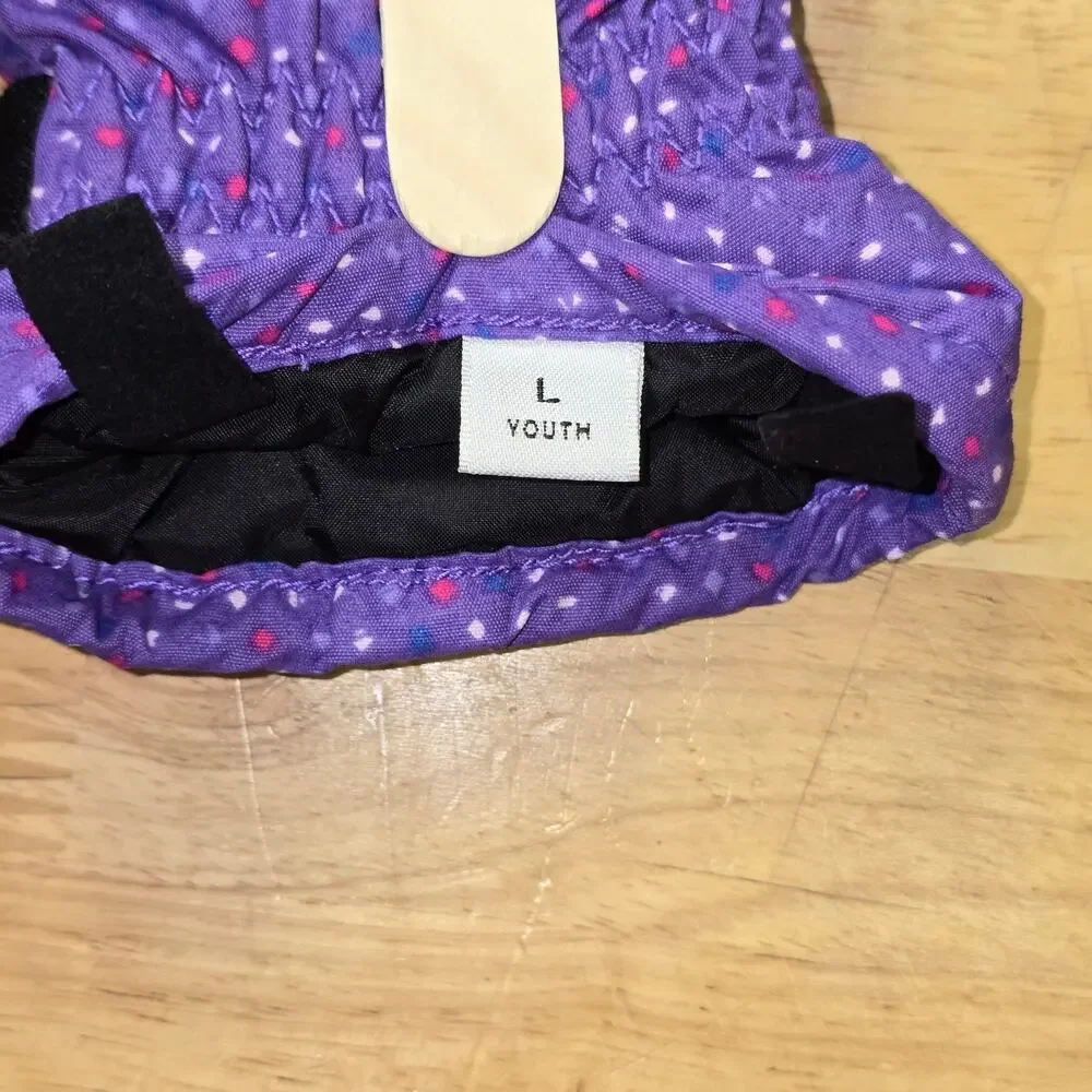 Columbia Girls Purple Polka Dot Winter Snow Waterproof Gloves Size Large